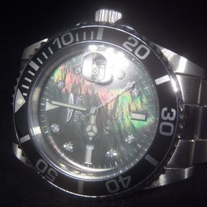 Invicta Stainless Steel MOP Diamond Watch RARE